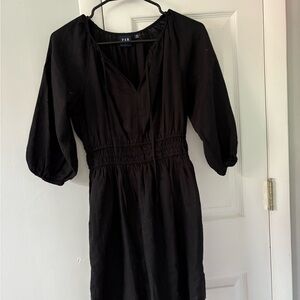 GAP Black Sheath Dress with V-neck and Bishop Sleeves